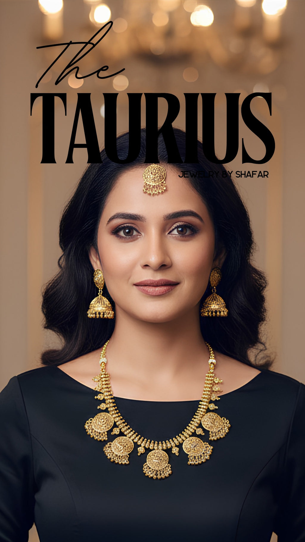 Traditional Gold Jhumka Necklace Set with Maang Tikka