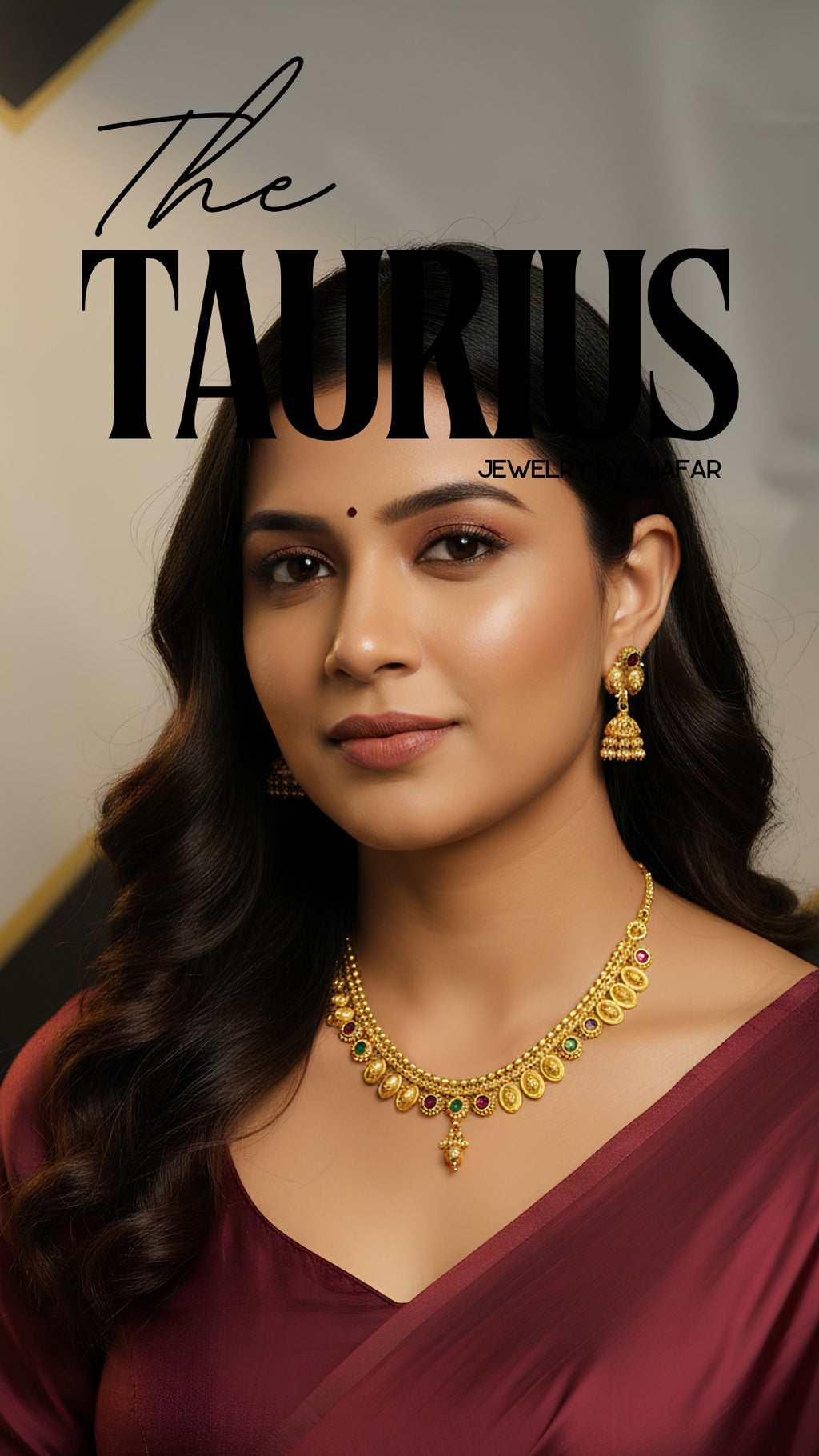 Antique Gold Kemp Stone Necklace Set with Jhumka Earrings