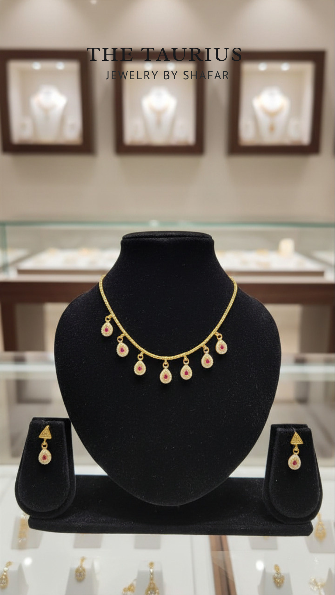 Pink Stone Teardrop Necklace Set with Earrings
