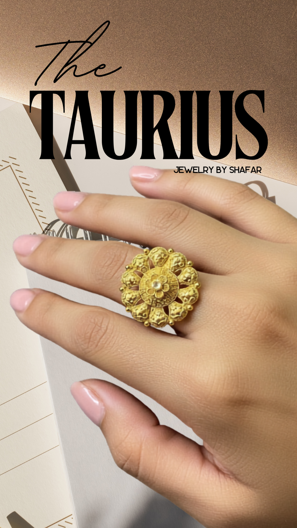 Antique Gold Floral Medallion Adjustable Ring