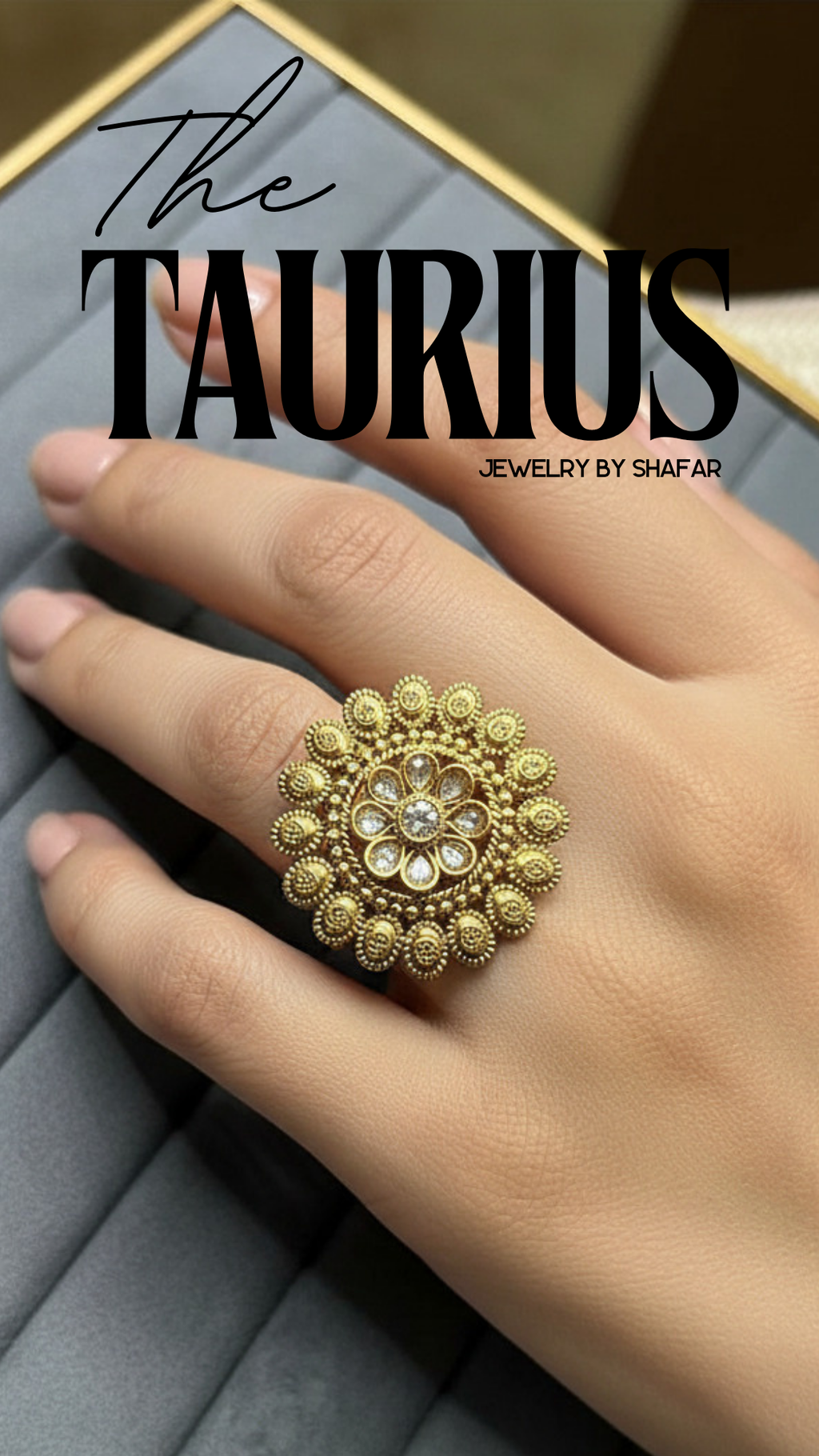 Antique Gold Polki Floral Cocktail Adjustable Ring