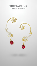 Polki Floral Ear Cuff with Ruby Teardrop Drop
