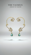 AD Floral Ear Cuff with Emerald Teardrop Drop