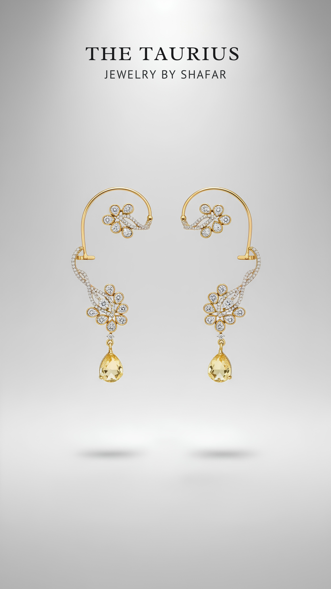 AD Floral Ear Cuff with Citrine Teardrop Drop
