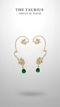 Polki Floral Ear Cuff with Emerald Teardrop Drop