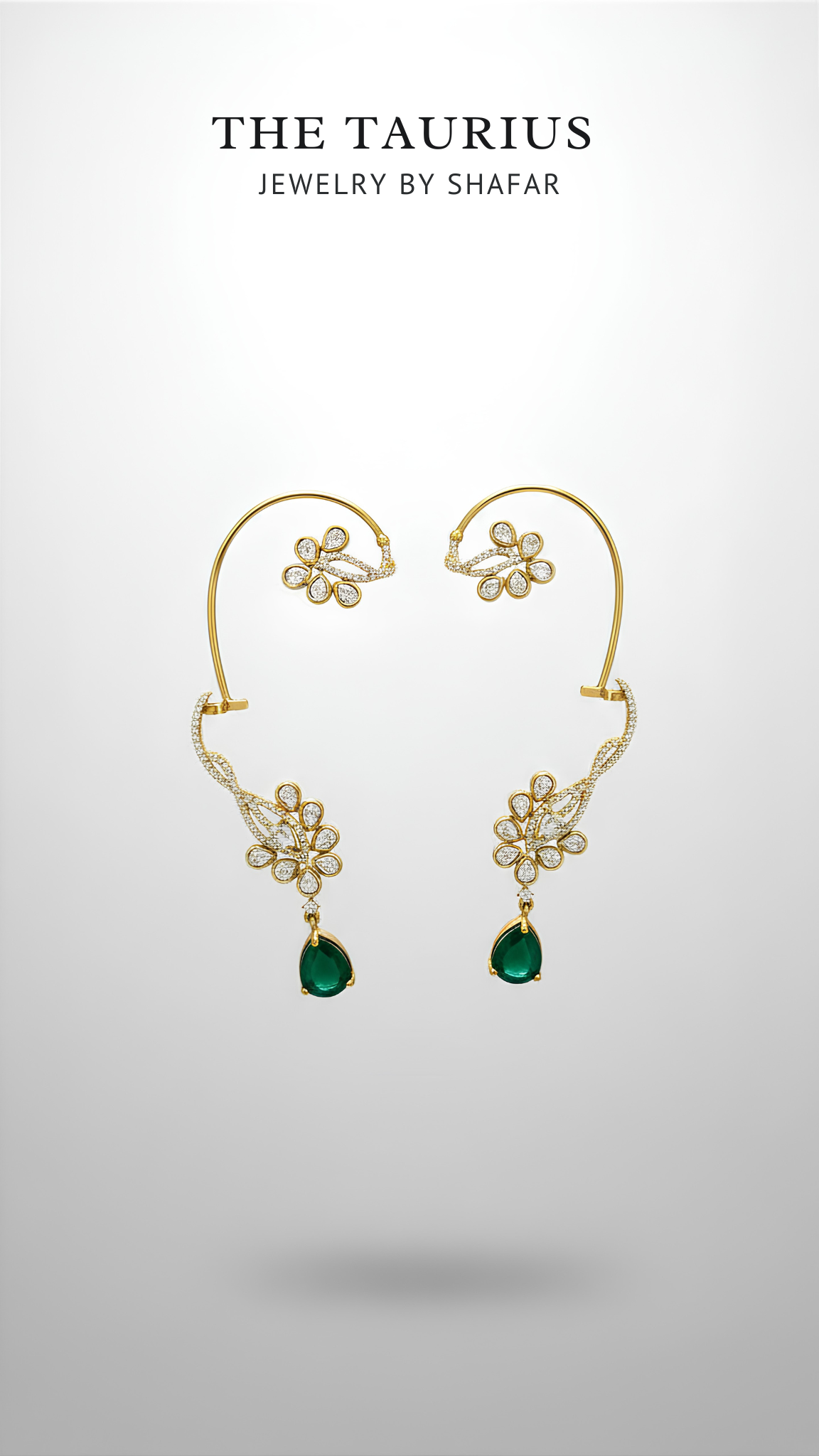 Polki Floral Ear Cuff with Emerald Teardrop Drop