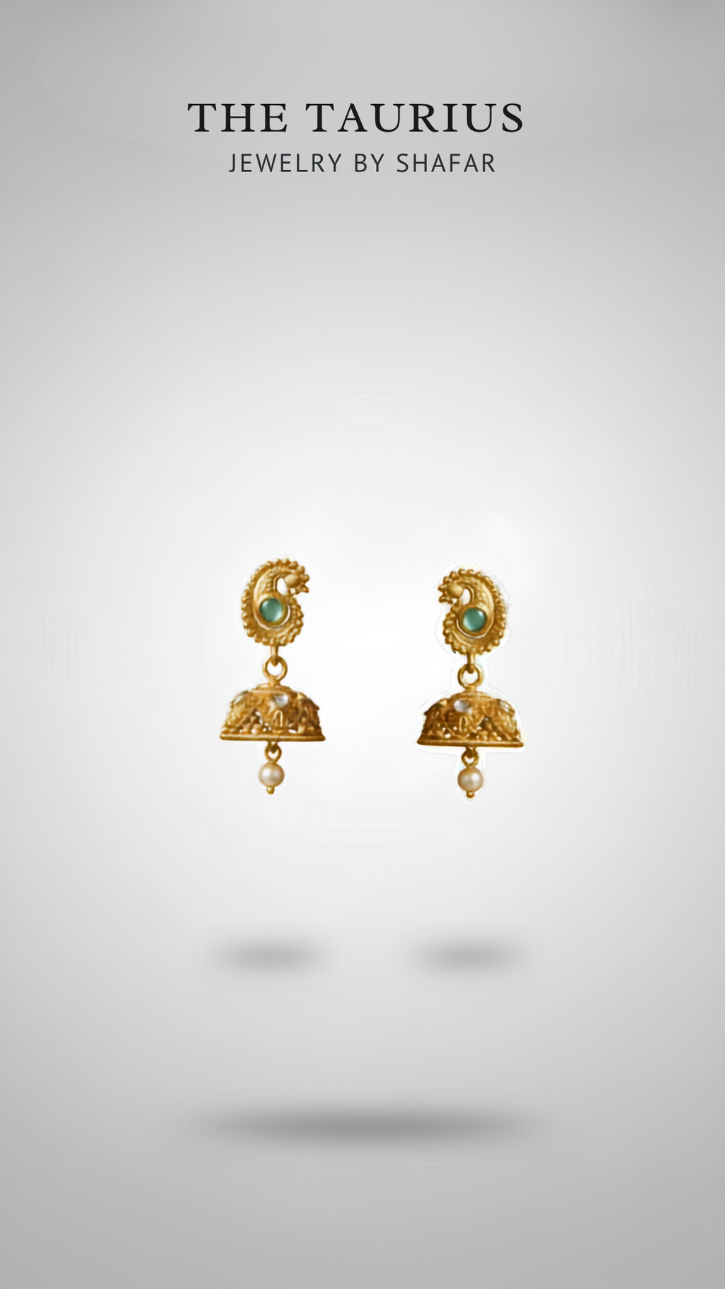 Antique Gold Paisley Jhumka Earrings with Emerald Stone & Pearl Drop