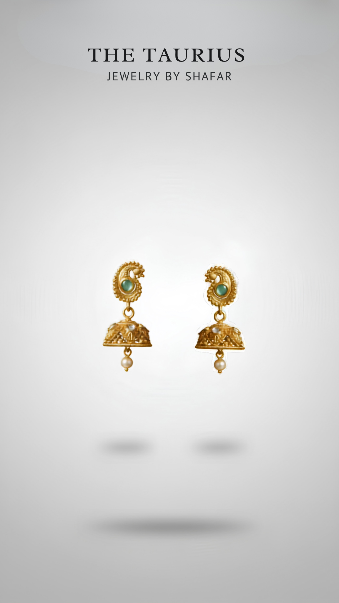 Antique Gold Paisley Jhumka Earrings with Emerald Stone & Pearl Drop