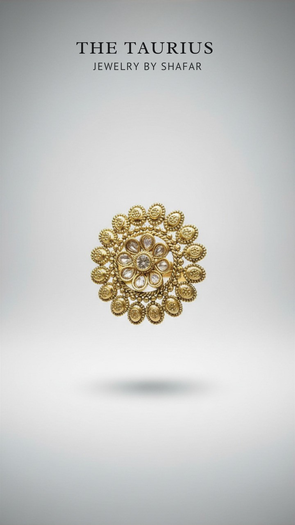 Antique Gold Polki Floral Cocktail Adjustable Ring