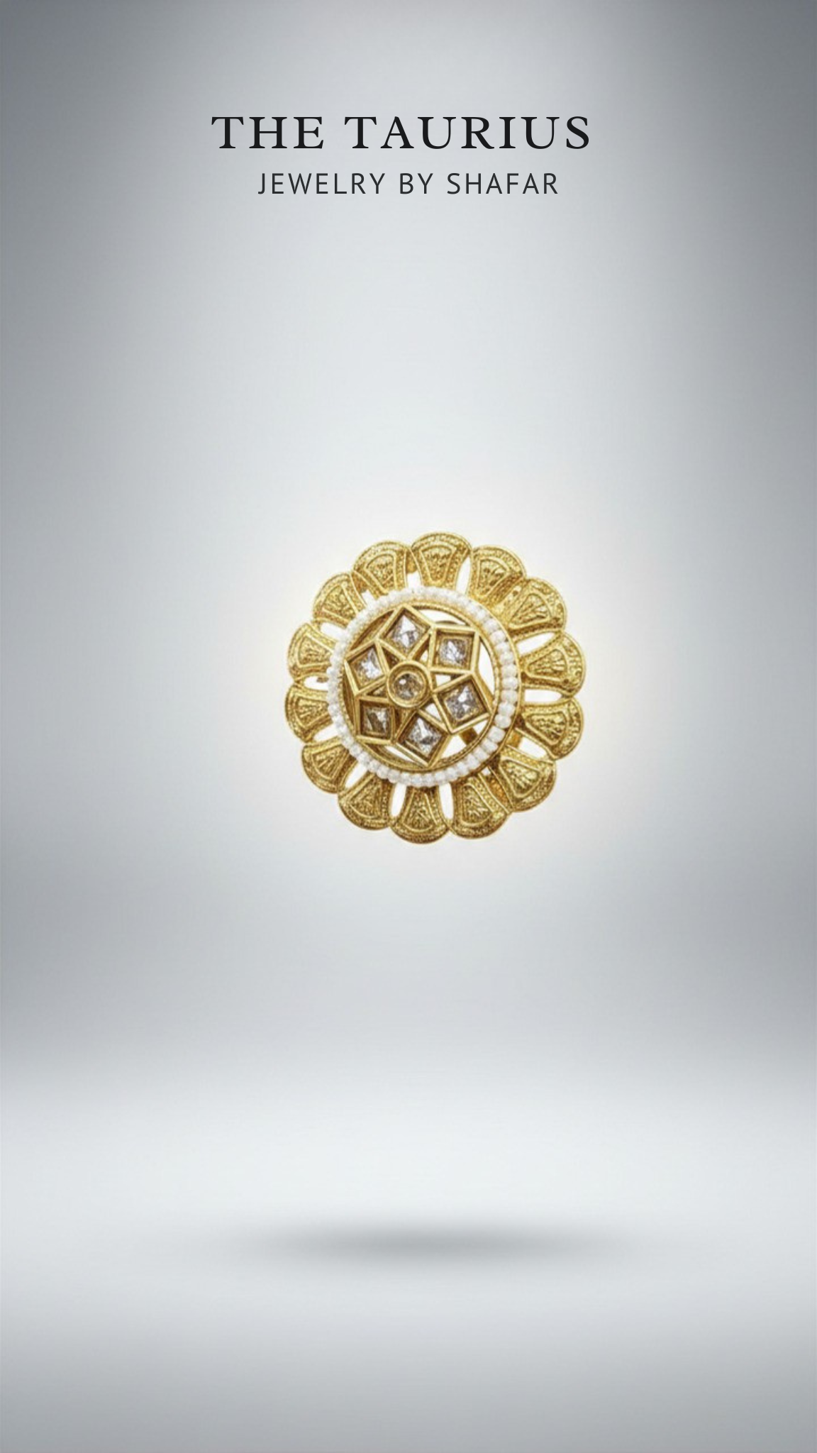 Antique Gold Star Polki Pearl Border Adjustable Ring