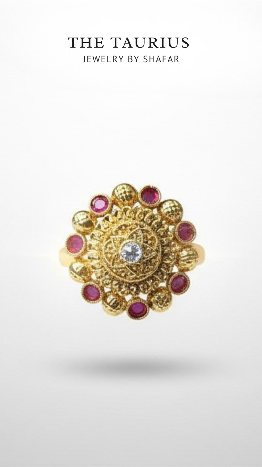 Antique Gold Ruby Stone Filigree Adjustable Ring
