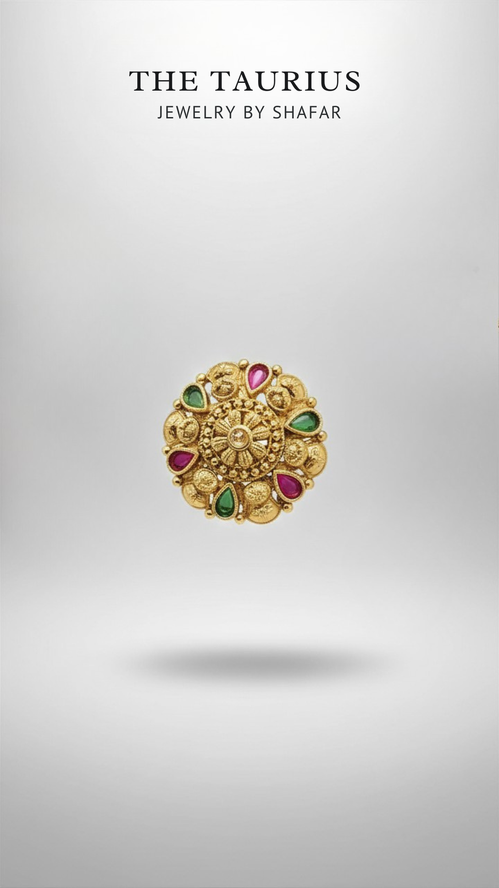 Antique Gold Ruby & Emerald Teardrop Floral Adjustable Ring