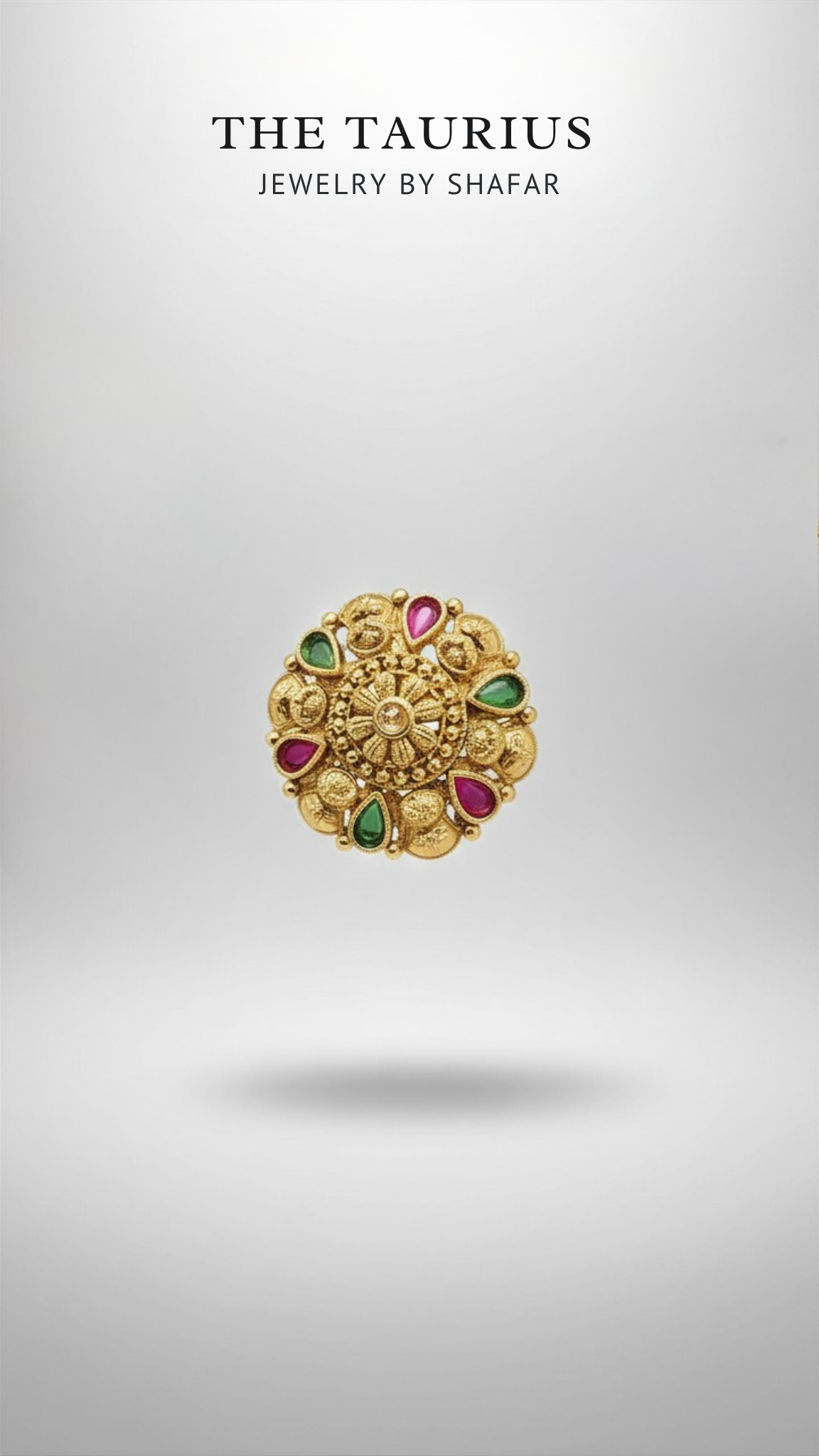 Antique Gold Ruby & Emerald Teardrop Floral Adjustable Ring