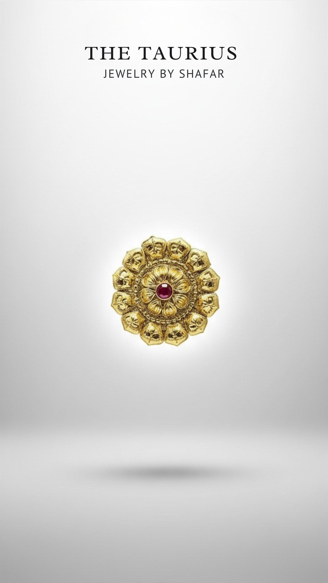 Antique Gold Lotus Petal Ruby Centre Adjustable Ring