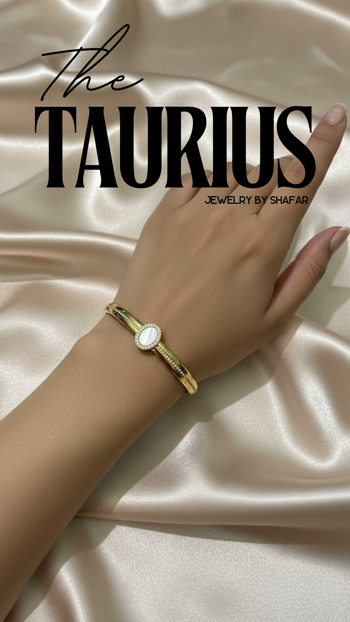 18K Gold Plated Mother of Pearl Oval Cuff Bracelet
