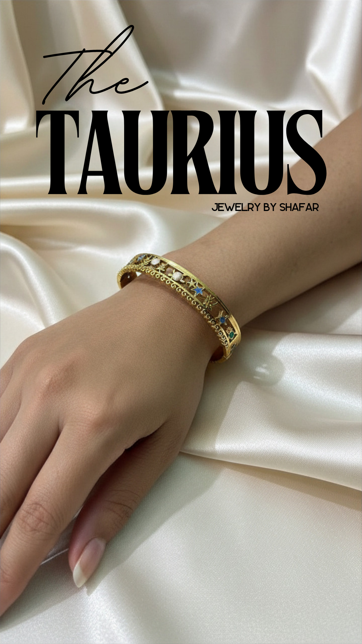 18K Gold Plated Celestial Enamel Wide Cuff Bangle