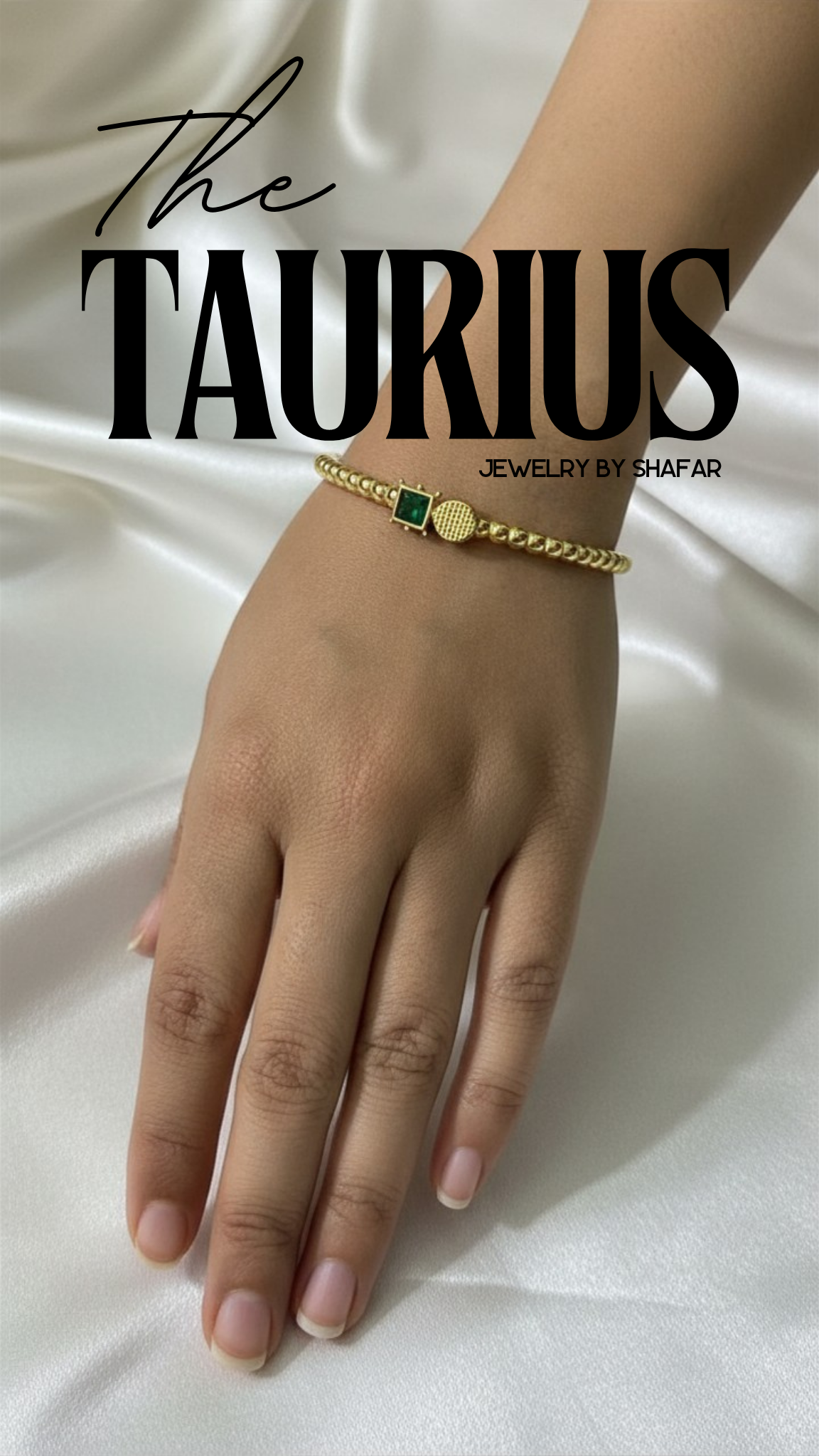 18K Gold Plated Emerald Square & Pavé Disc Beaded Bracelet