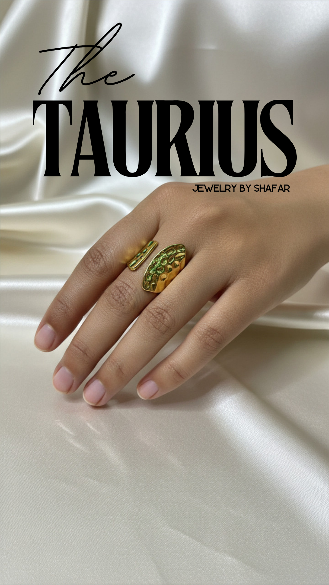 18K Gold Plated Emerald Stone Dome Cuff Adjustable Ring - Anti Tarnish & Waterproof