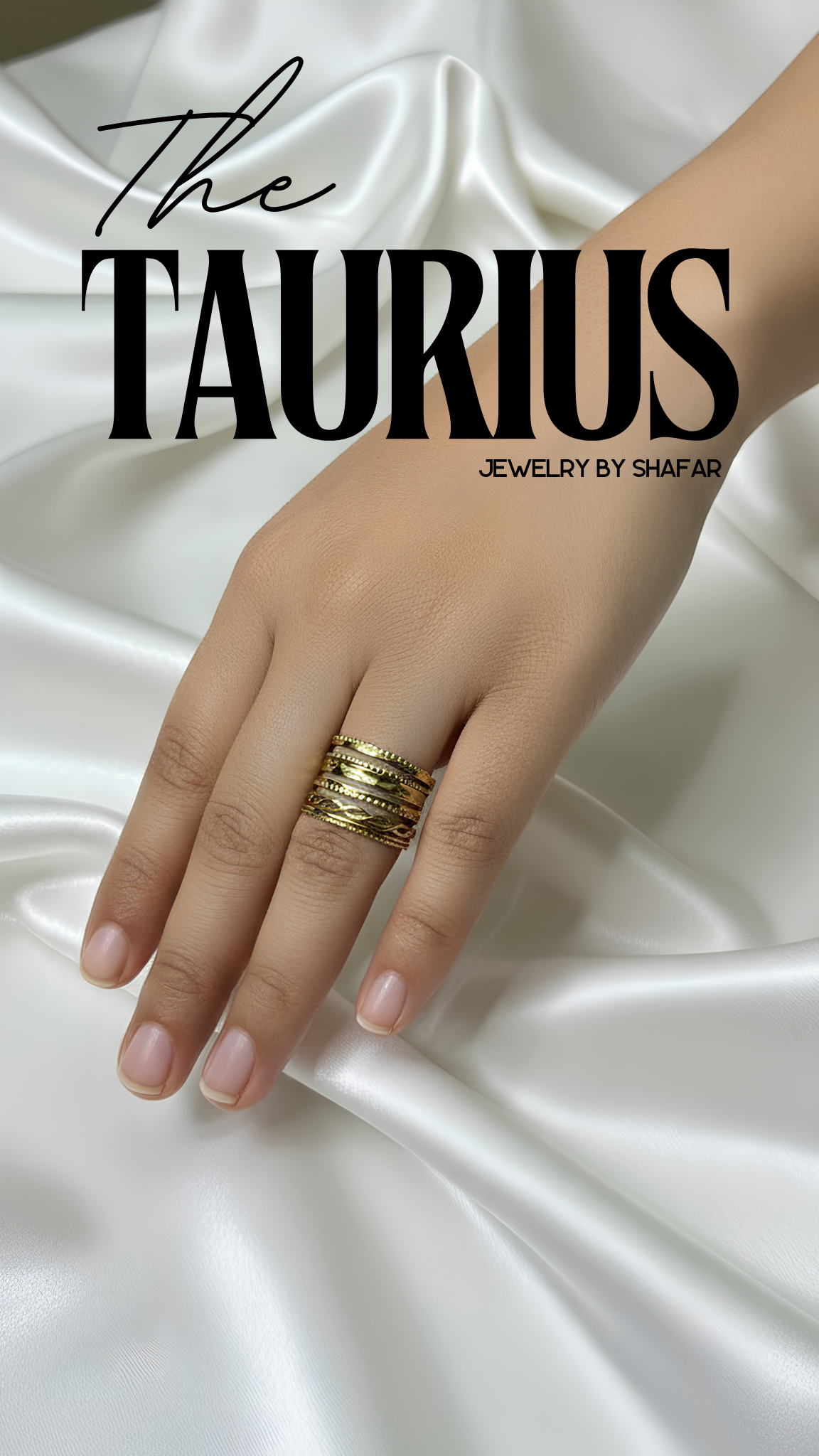 18K Gold Plated Multi-Texture Stacked Band Adjustable Ring - Anti Tarnish & Waterproof