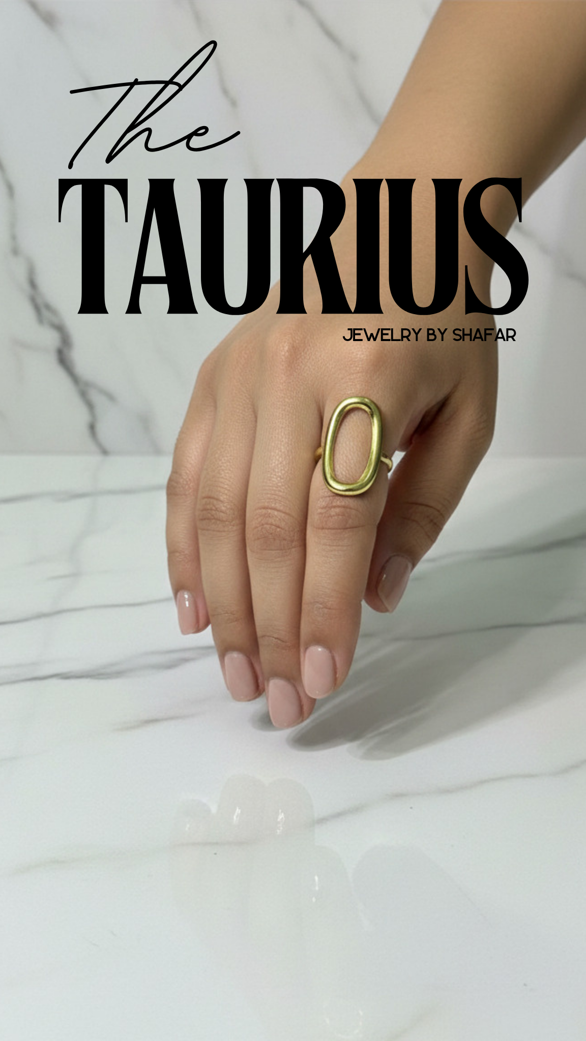 18K Gold Plated Oversized Oval Open Frame Adjustable Ring - Anti Tarnish & Waterproof