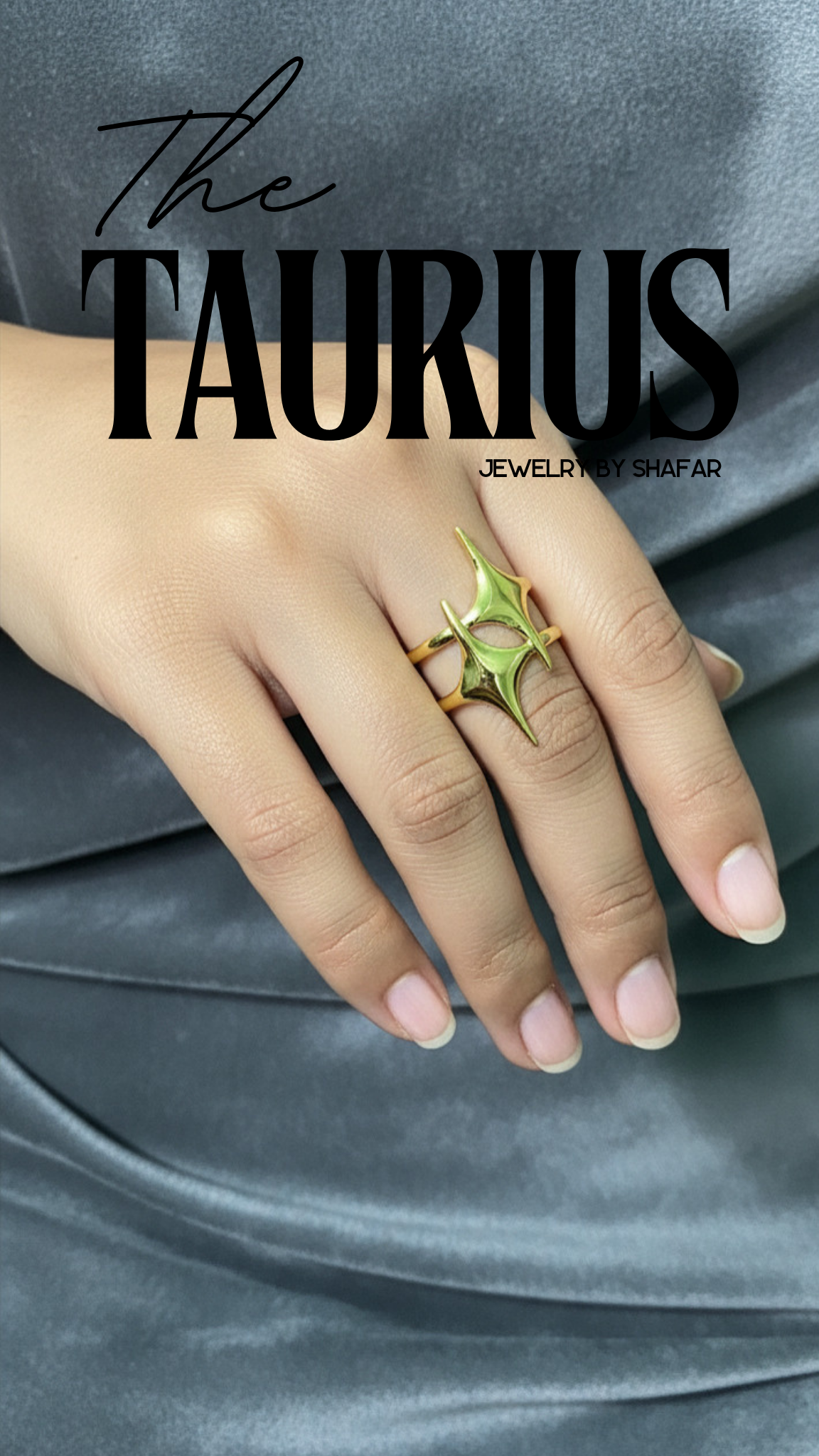18K Gold Plated Abstract Star Burst Spike Adjustable Ring - Anti Tarnish & Waterproof