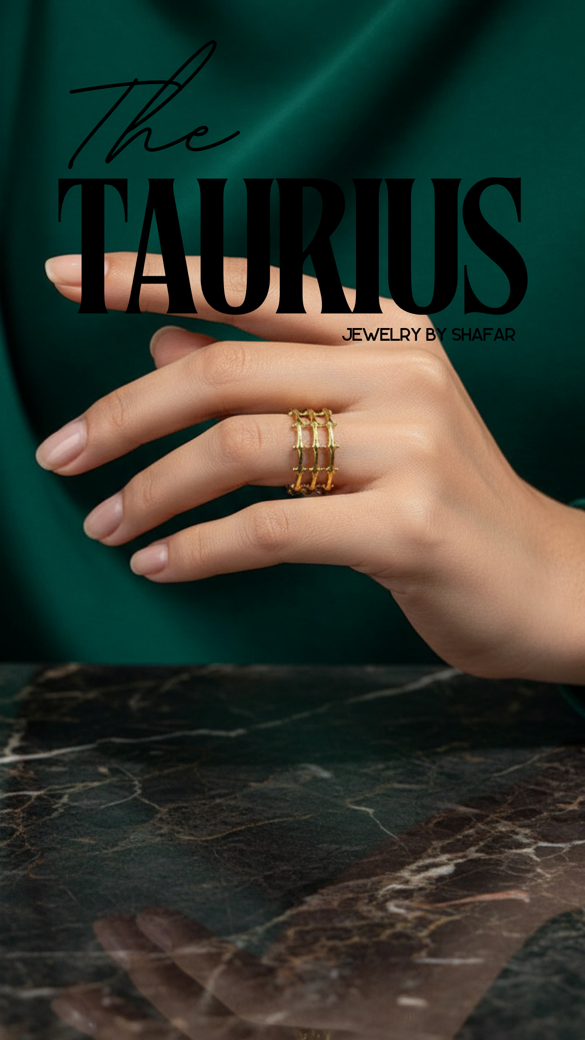 18K Gold Plated Bamboo Segment Link Adjustable Ring - Anti Tarnish & Waterproof