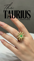 18K Gold Plated Oversized Daisy Flower Green Stone Centre Adjustable Ring - Anti Tarnish & Waterproof