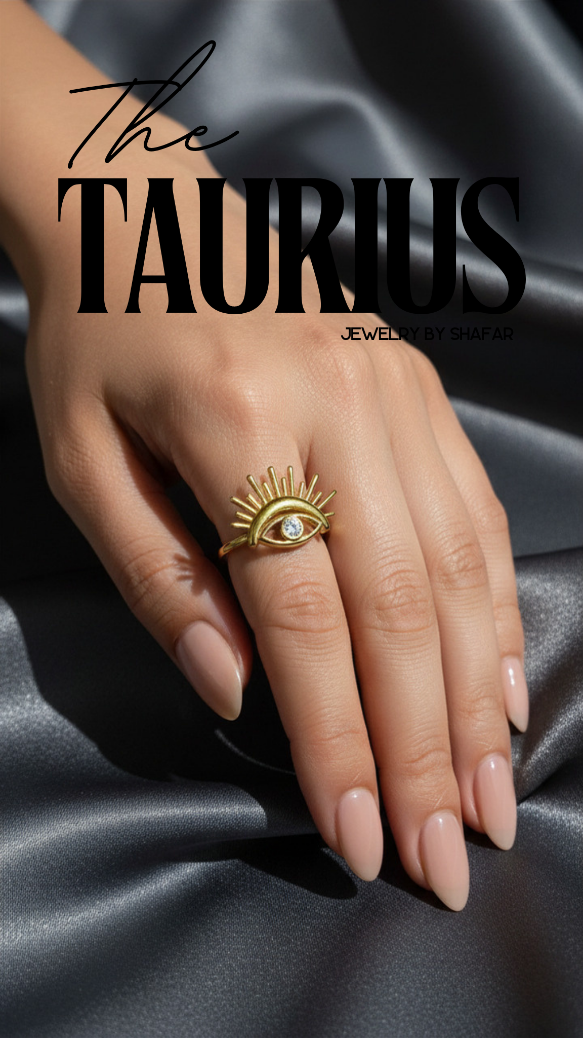 18K Gold Plated Evil Eye Sunburst Diamond Centre Adjustable Ring - Anti Tarnish & Waterproof