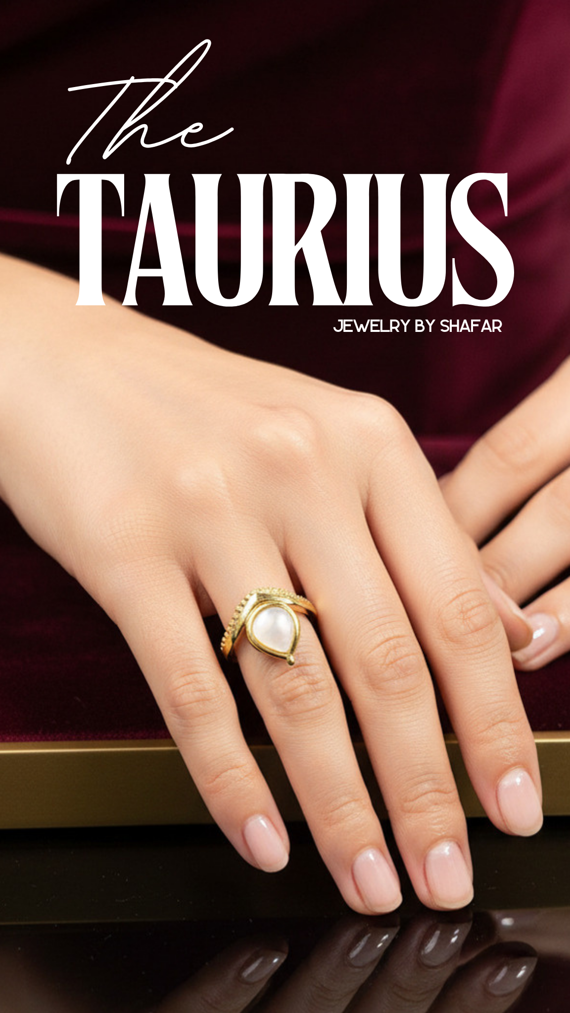 18K Gold Plated Pearl Teardrop Leaf Cuff Adjustable Ring - Anti Tarnish & Waterproof