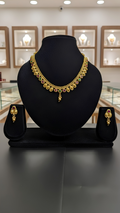 Antique Gold Kemp Stone Necklace Set with Jhumka Earrings