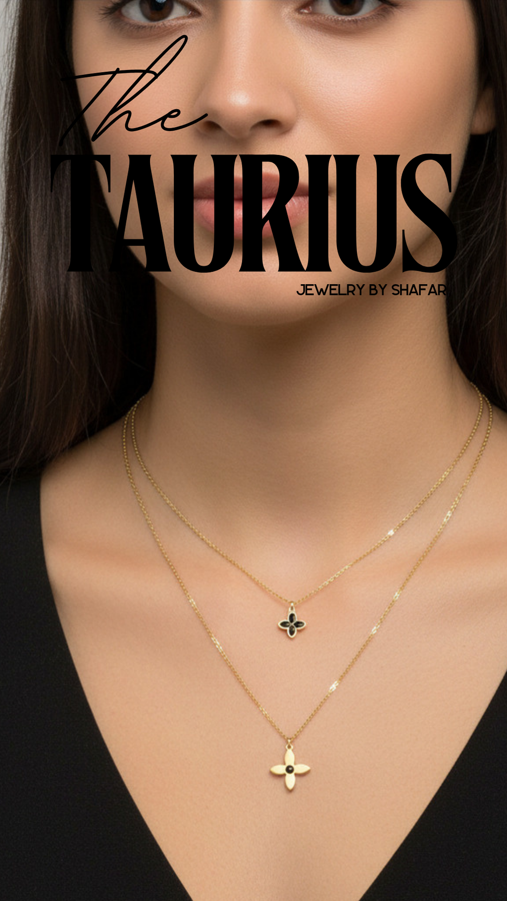 Double Layer Black & Gold Clover Pendant Necklace