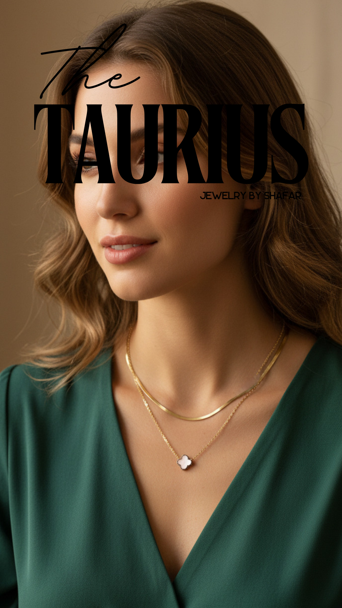 Gold Herringbone & Clover Pendant Layered Necklace