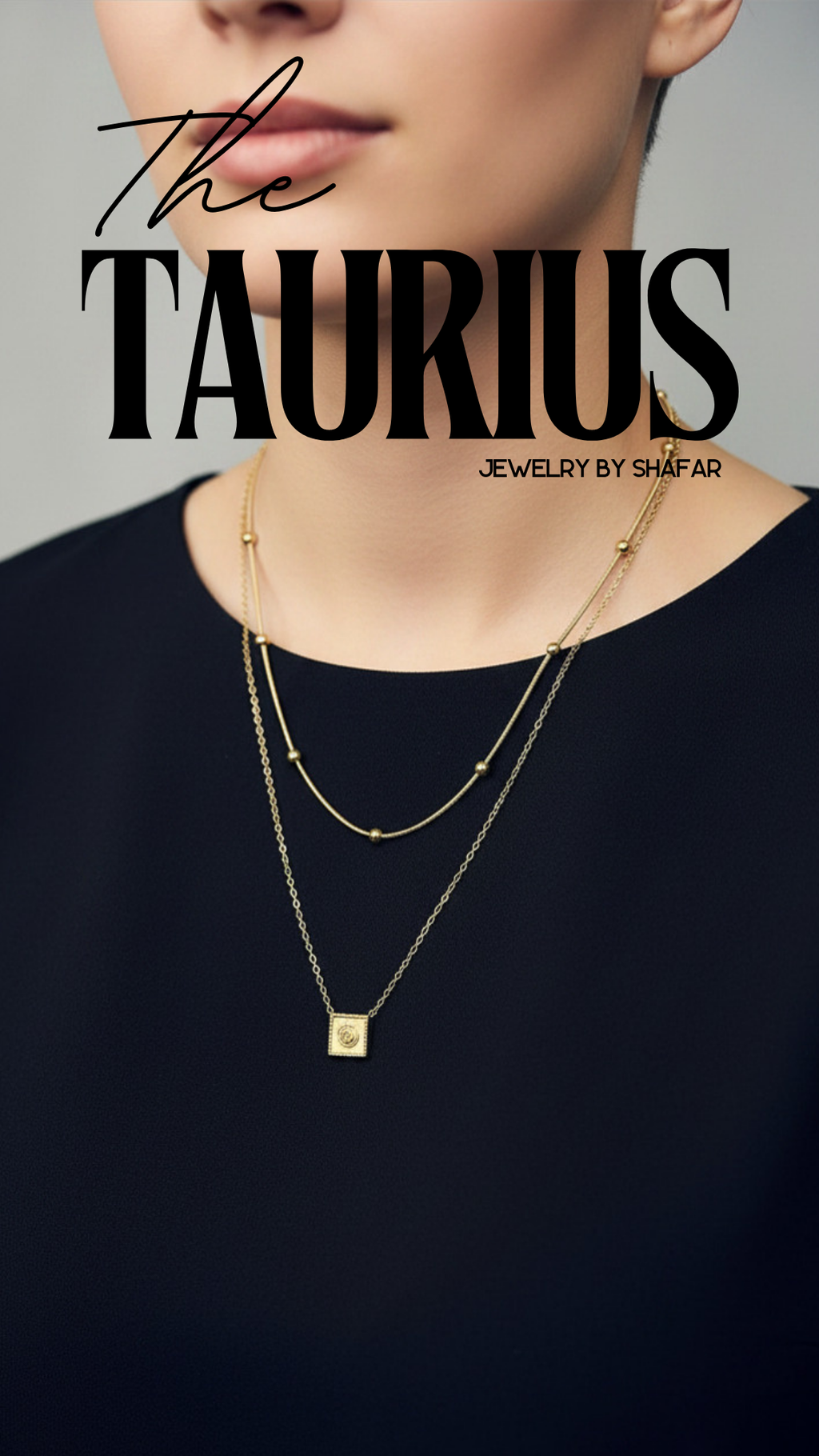 Gold Square Tag & Satellite Layered Necklace
