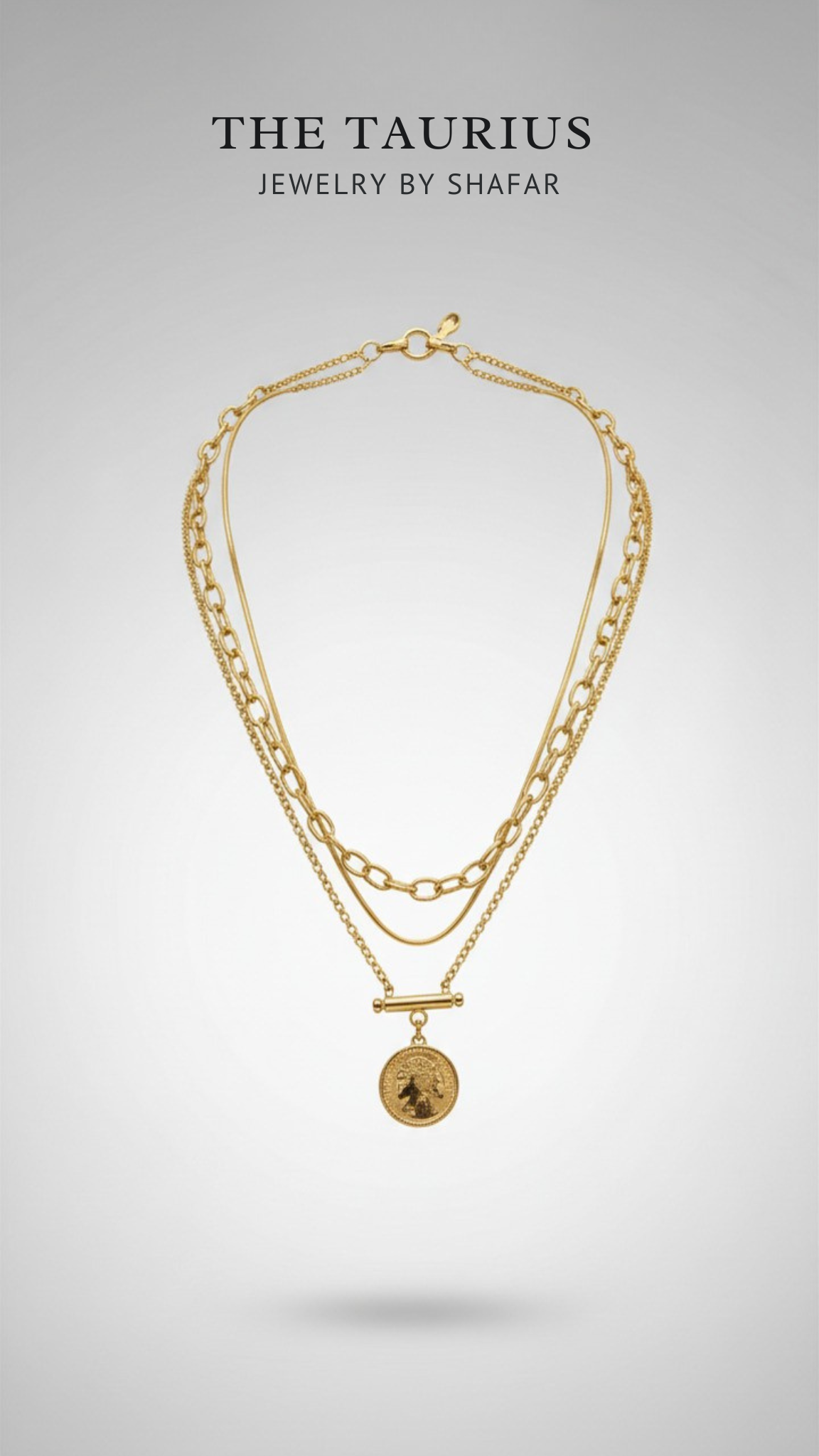 Triple Layer T-Bar Coin Pendant Necklace