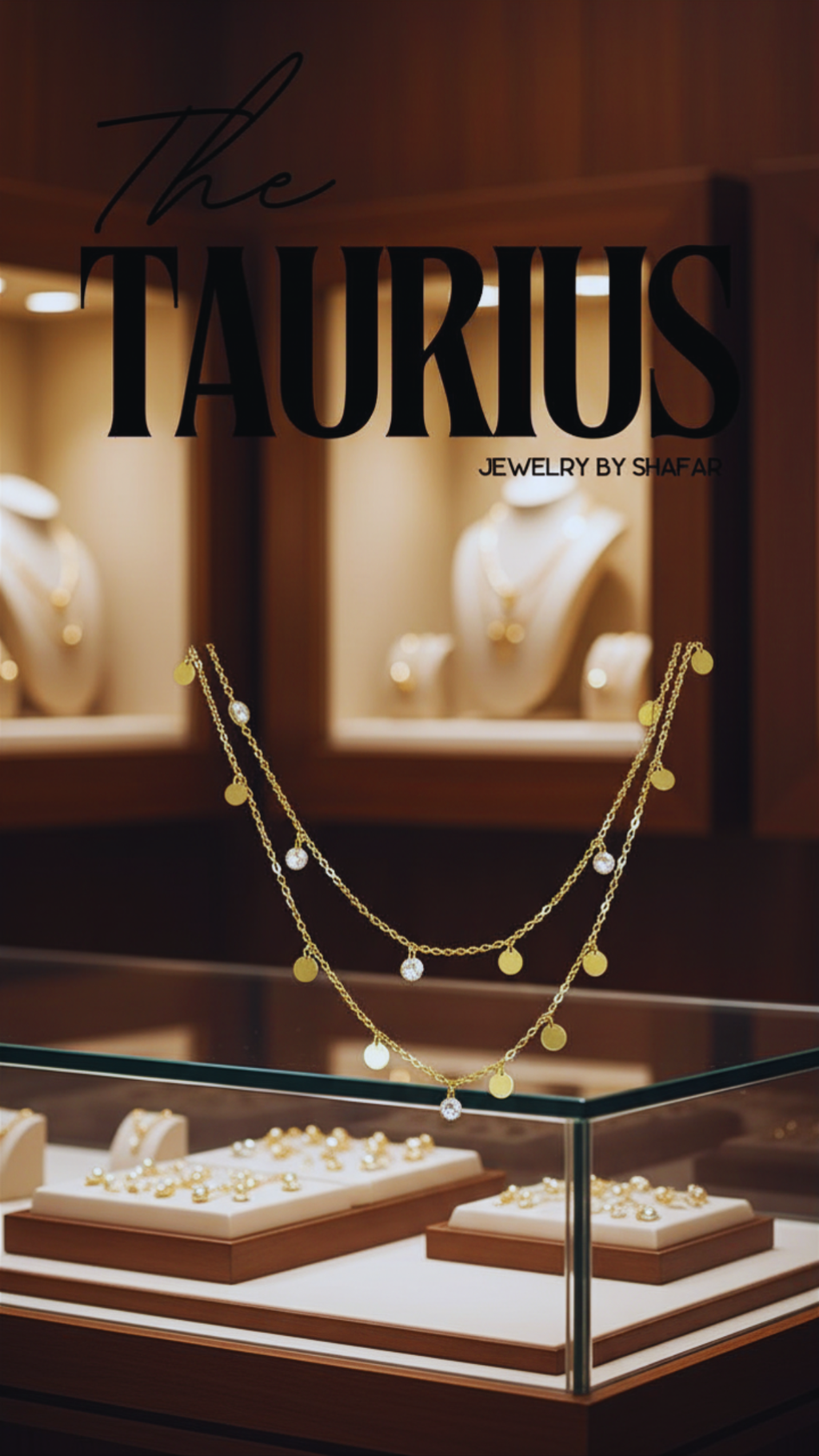 Double Layer Coin & Diamond Drop Necklace