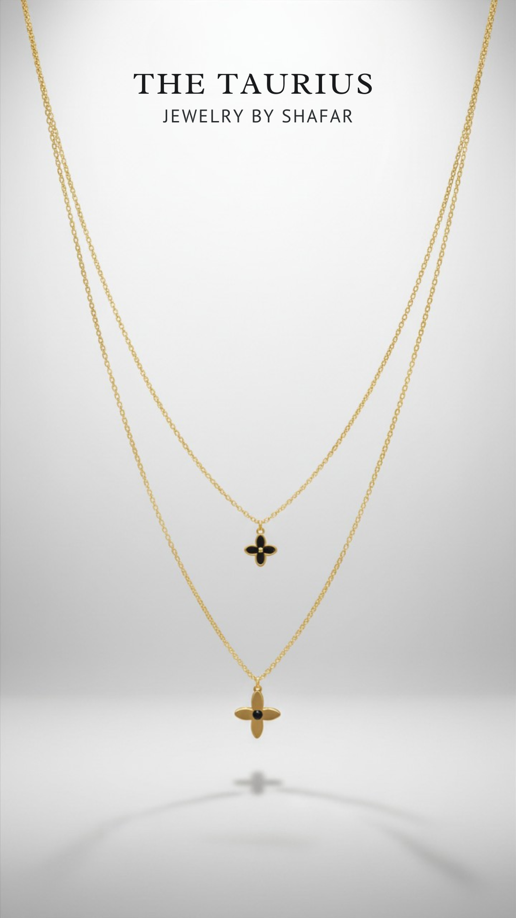 Double Layer Black & Gold Clover Pendant Necklace