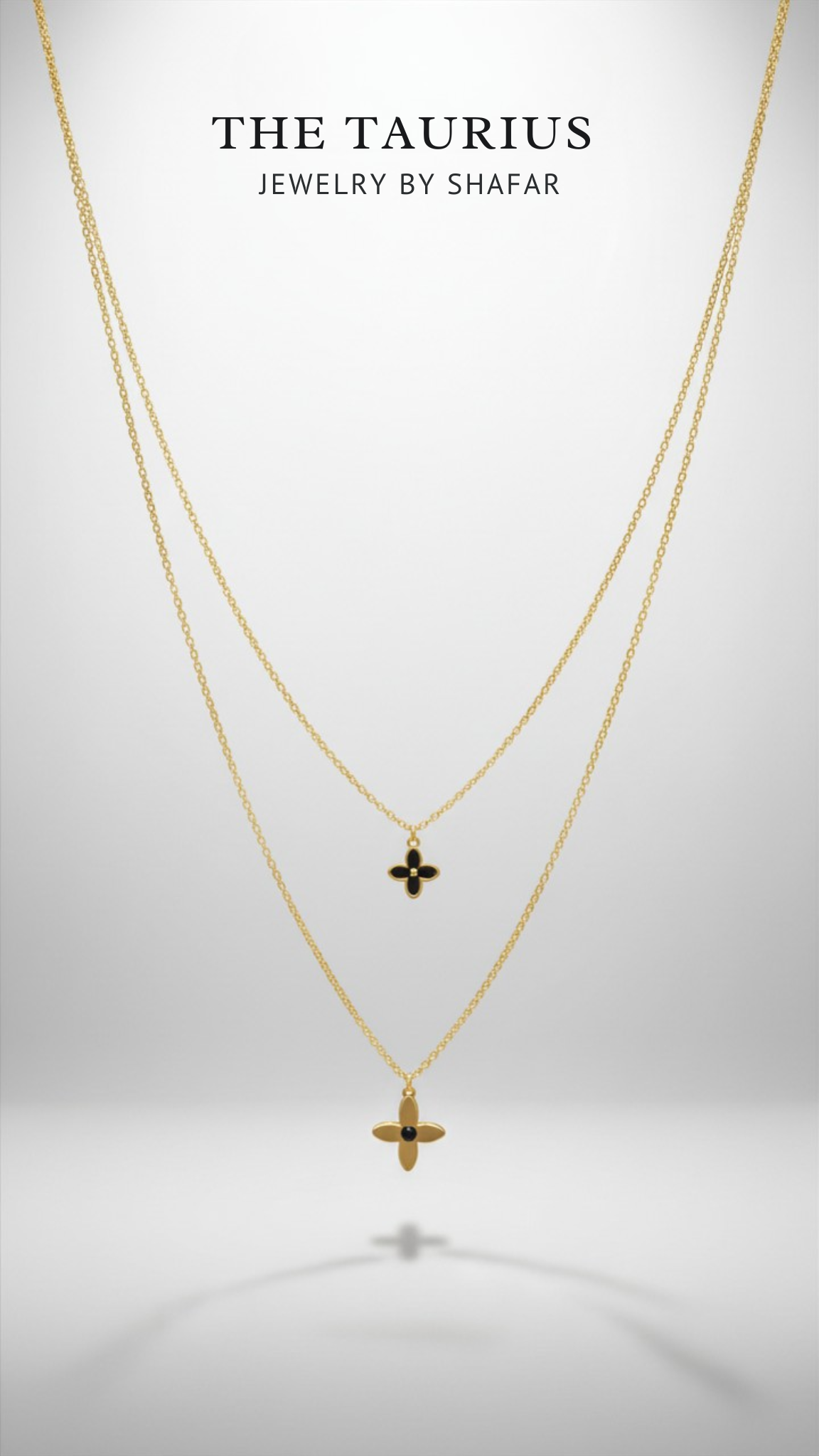 Double Layer Black & Gold Clover Pendant Necklace