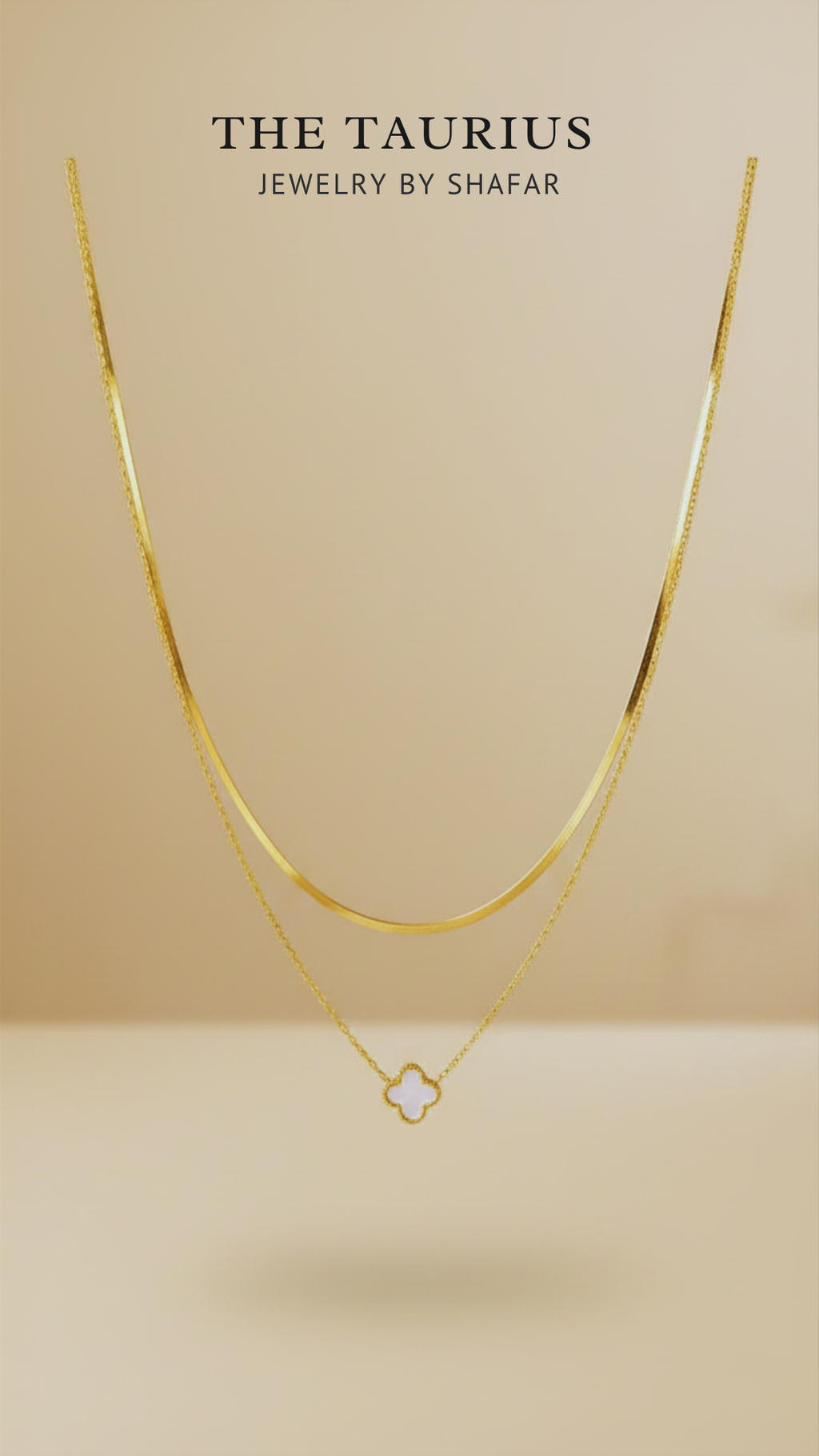 Gold Herringbone & Clover Pendant Layered Necklace