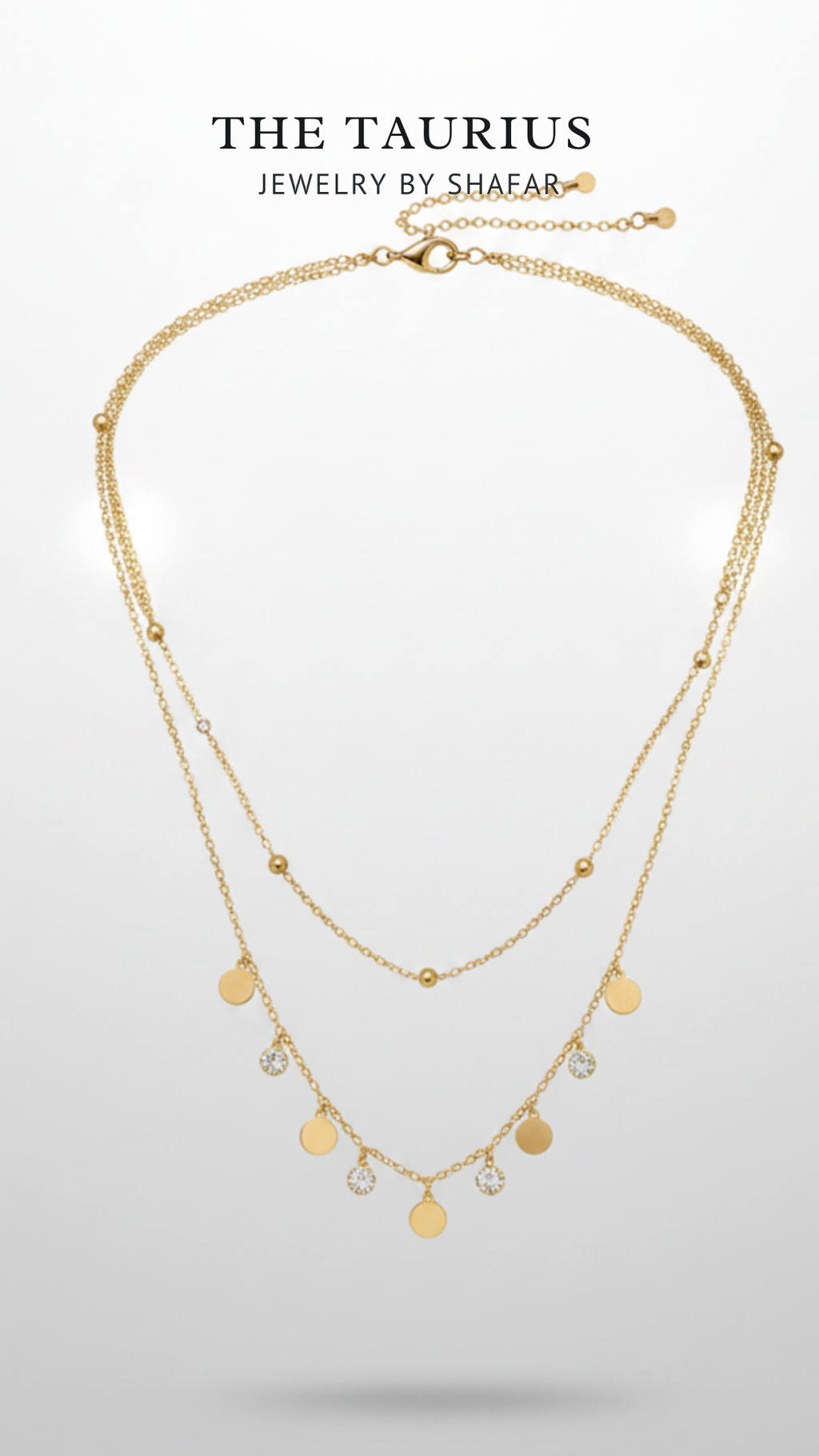 Gold Coin & Crystal Charm Layered Necklace