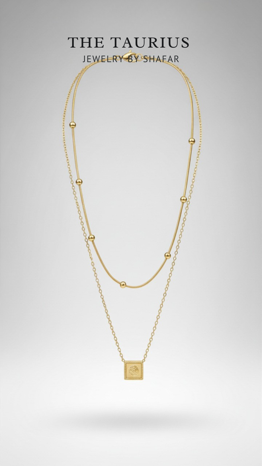 Gold Square Tag & Satellite Layered Necklace