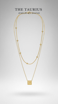 Gold Square Tag & Satellite Layered Necklace