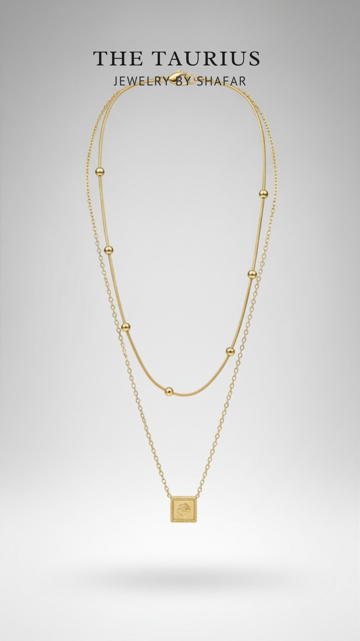 Gold Square Tag & Satellite Layered Necklace