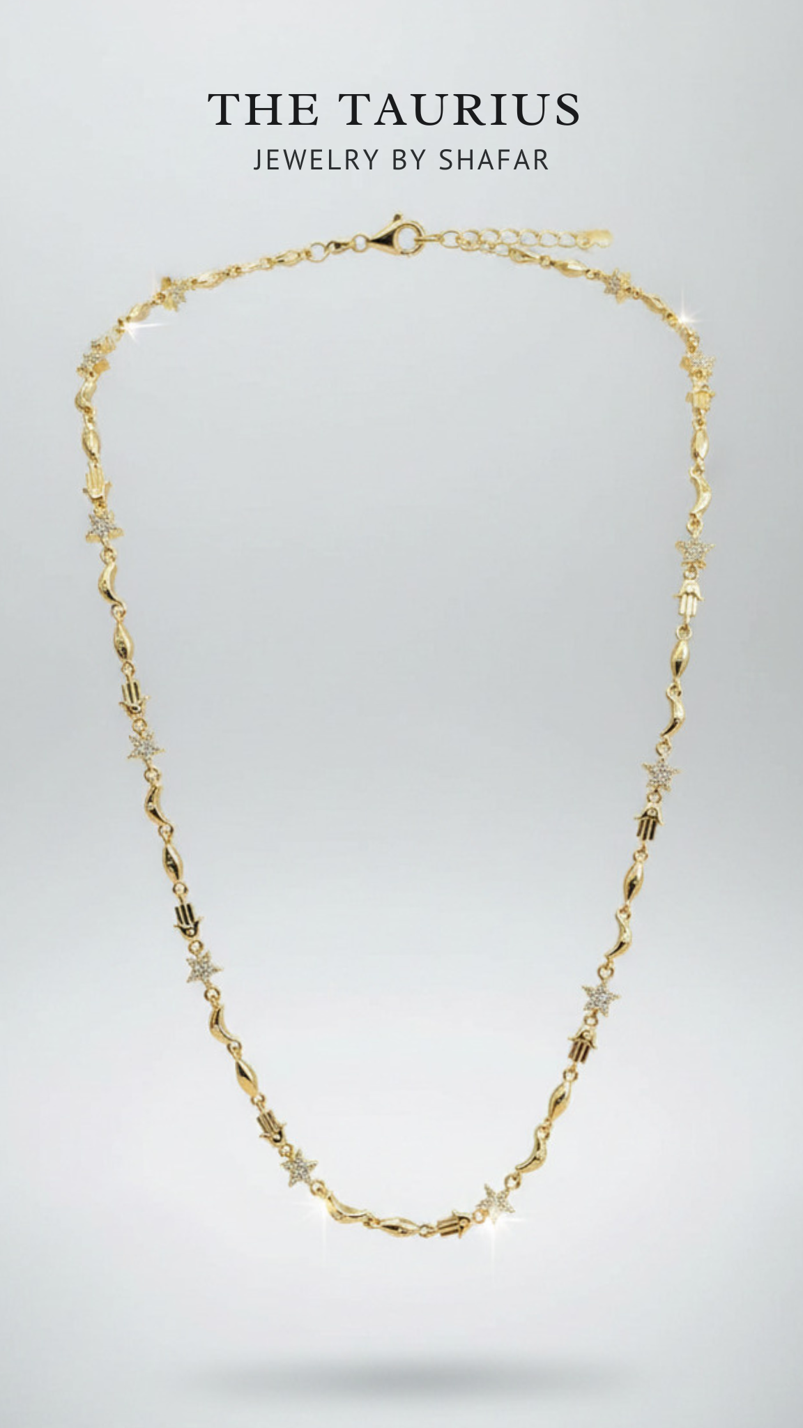 Gold Twisted Link & Diamond Star Station Necklace