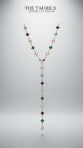 Gold Multicolour Square Crystal Lariat Y-Drop Necklace
