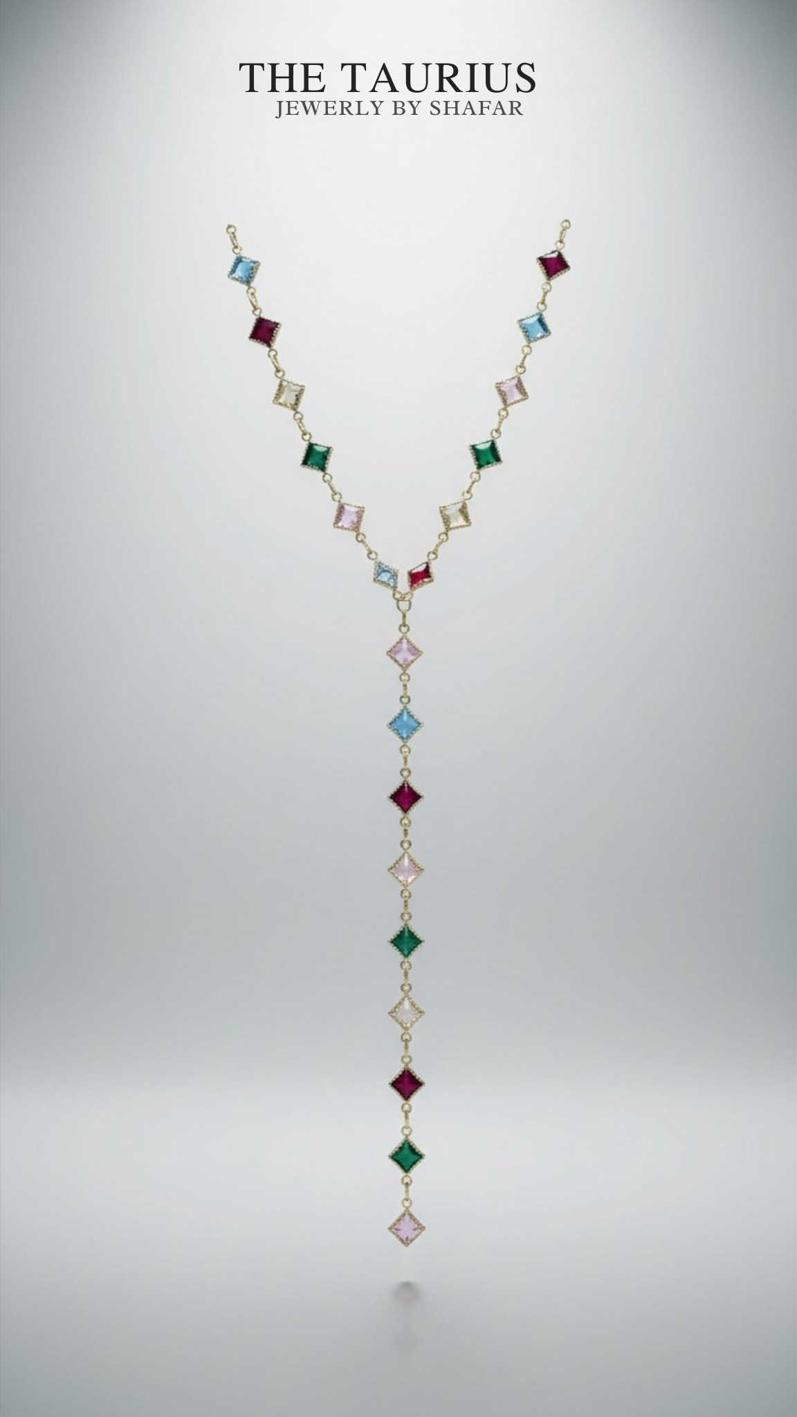 Gold Multicolour Square Crystal Lariat Y-Drop Necklace
