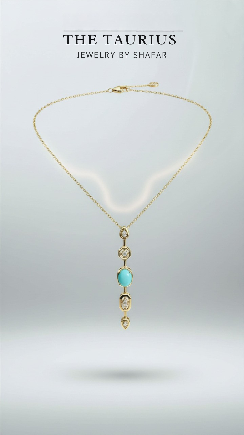 Gold Turquoise & Diamond Geometric Drop Pendant Necklace