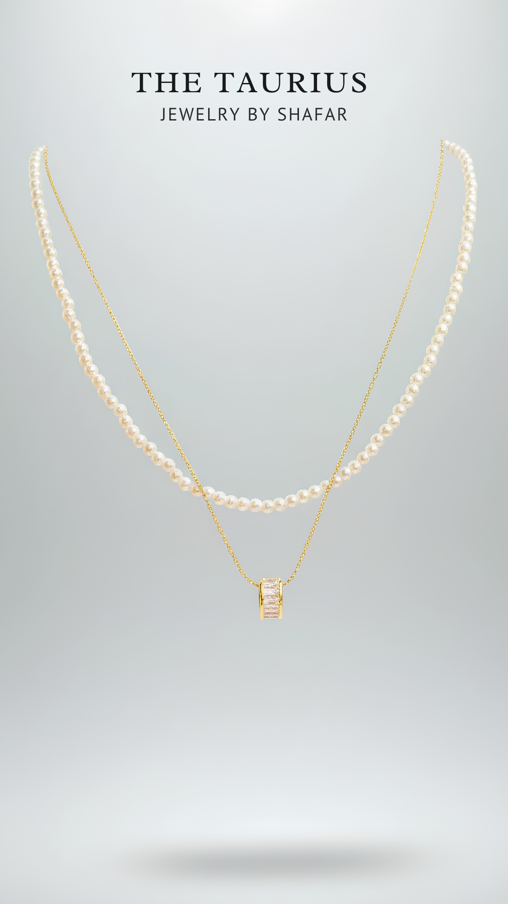 Gold Pearl & Baguette Crystal Layered Necklace Set