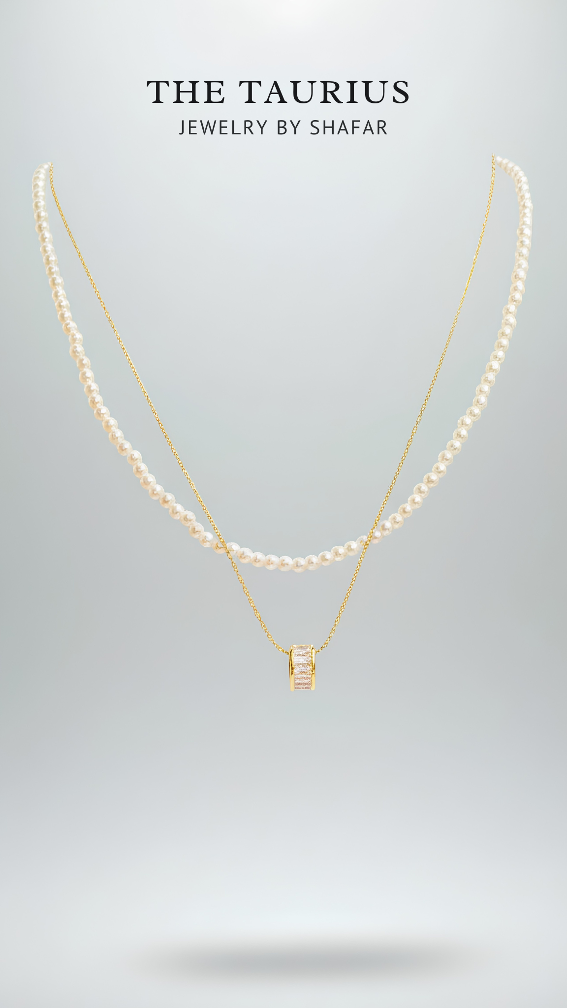 Gold Pearl & Baguette Crystal Layered Necklace Set