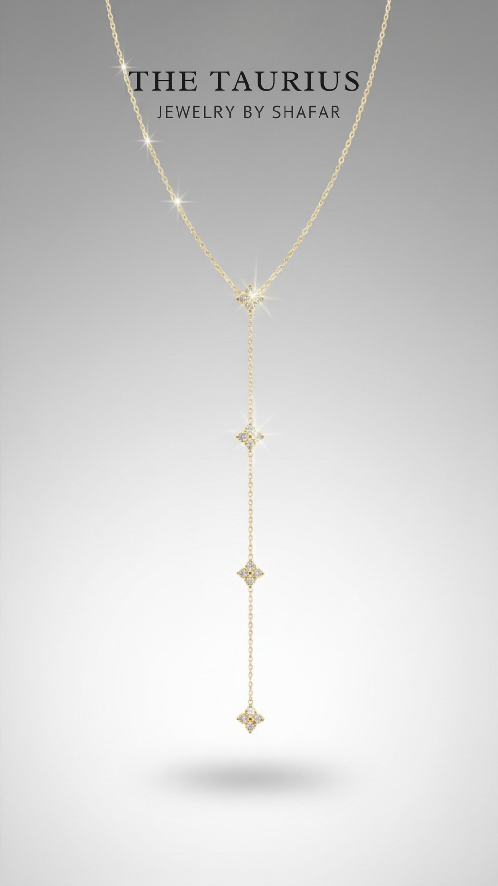 Gold Diamond Four-Petal Flower Lariat Y-Drop Necklace