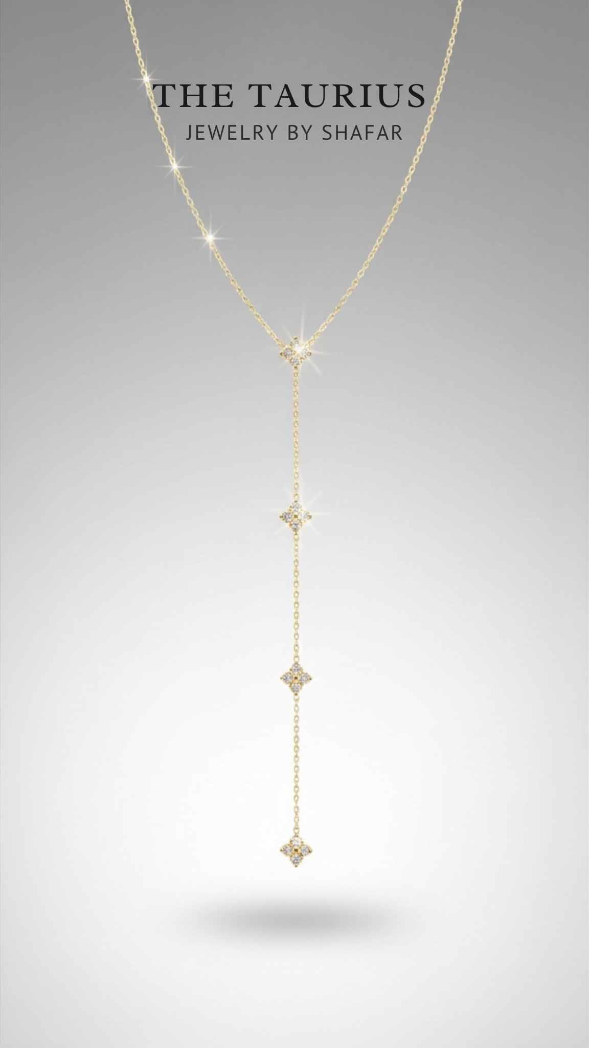 Gold Diamond Four-Petal Flower Lariat Y-Drop Necklace